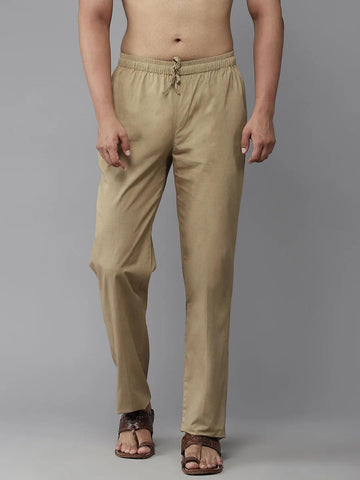 Men's Khaki Cotton Linen Pyjama - Fabmade