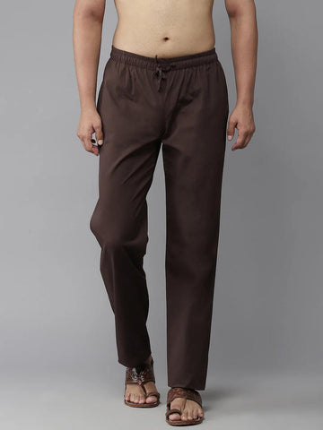 Men's Brown Cotton Linen Pyjama - Fabmade