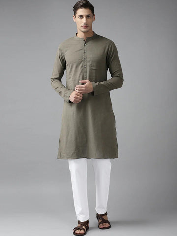 FM-Men Khaki Cotton Linen kurta - Fabmade