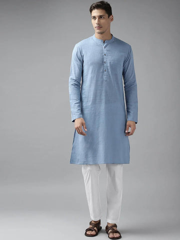 FM-Men Blue Cotton Linen kurta - Fabmade