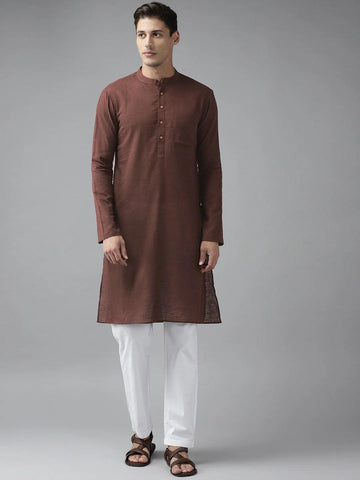 FM-Men Brown Cotton Linen kurta - Fabmade