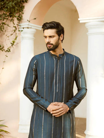 Embroidered Regular Sequinned Chanderi Silk Kurta - Fabmade