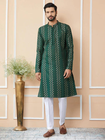 Green Chanderi Silk Kurta pyjama - Fabmade