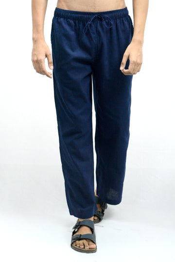 Men's Cotton Linen Navy Blue Losse - Fit Pyjama