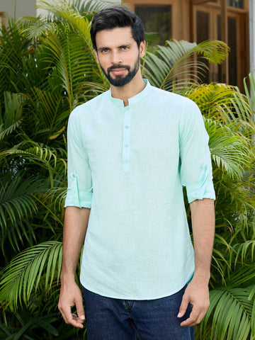 Men Blue Solid Short Kurta