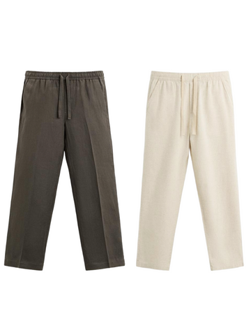Men’s Linen Pajama Combo – Beige & Brown (Pack of 2)