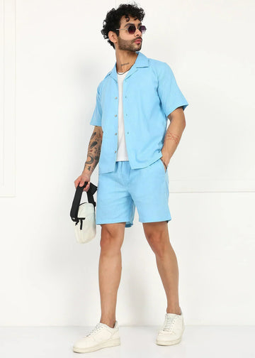 Men wearing stylish linen cotton co-ord set with short kurta and comfortable pajama trouser, perfect for casual wear, summer fashion, festive occasions, and modern ethnic style in India.