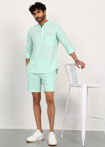 Elegant linen cotton matching set for men with relaxed silhouette and modern ethnic touch.