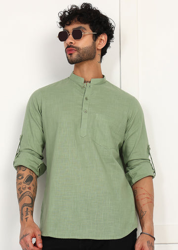 The FABMADE Cotton Linen Mandarin Collar Shirt is a Must-Have for Every Man