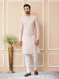 Pink Embroidered Regular Sequinned Chanderi Silk Kurta - Fabmade