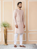 Pink Embroidered Regular Sequinned Chanderi Silk Kurta - Fabmade