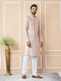 Pink Embroidered Regular Sequinned Chanderi Silk Kurta - Fabmade