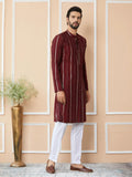 Maroon Sequins Embroidered Pure Chanderi Silk Straight Kurta - Fabmade