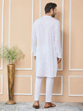 White Sequins Embroidered Rayon Straight Kurta with Yoke Design - Fabmade