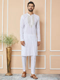 White Sequins Embroidered Rayon Straight Kurta with Yoke Design - Fabmade