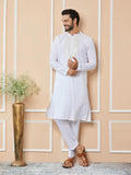 White Sequins Embroidered Rayon Straight Kurta with Yoke Design - Fabmade