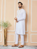 White Sequins Embroidered Rayon Straight Kurta with Yoke Design - Fabmade