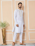 White Sequins Embroidered Rayon Straight Kurta with Yoke Design - Fabmade