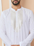 White Sequins Embroidered Rayon Straight Kurta with Yoke Design - Fabmade