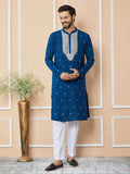 Radiate Elegance with Our Royal Blue Sequins Embroidered Kurta - Fabmade