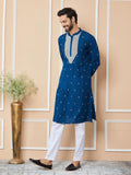 Radiate Elegance with Our Royal Blue Sequins Embroidered Kurta - Fabmade