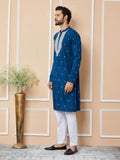 Radiate Elegance with Our Royal Blue Sequins Embroidered Kurta - Fabmade