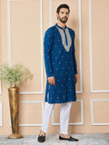 Radiate Elegance with Our Royal Blue Sequins Embroidered Kurta - Fabmade