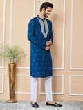 Radiate Elegance with Our Royal Blue Sequins Embroidered Kurta - Fabmade