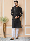Mandarin Collar Long Sleeves Sequined Straight Kurta - Fabmade