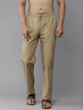 Men's Khaki Cotton Linen  Pyjama - Fabmade