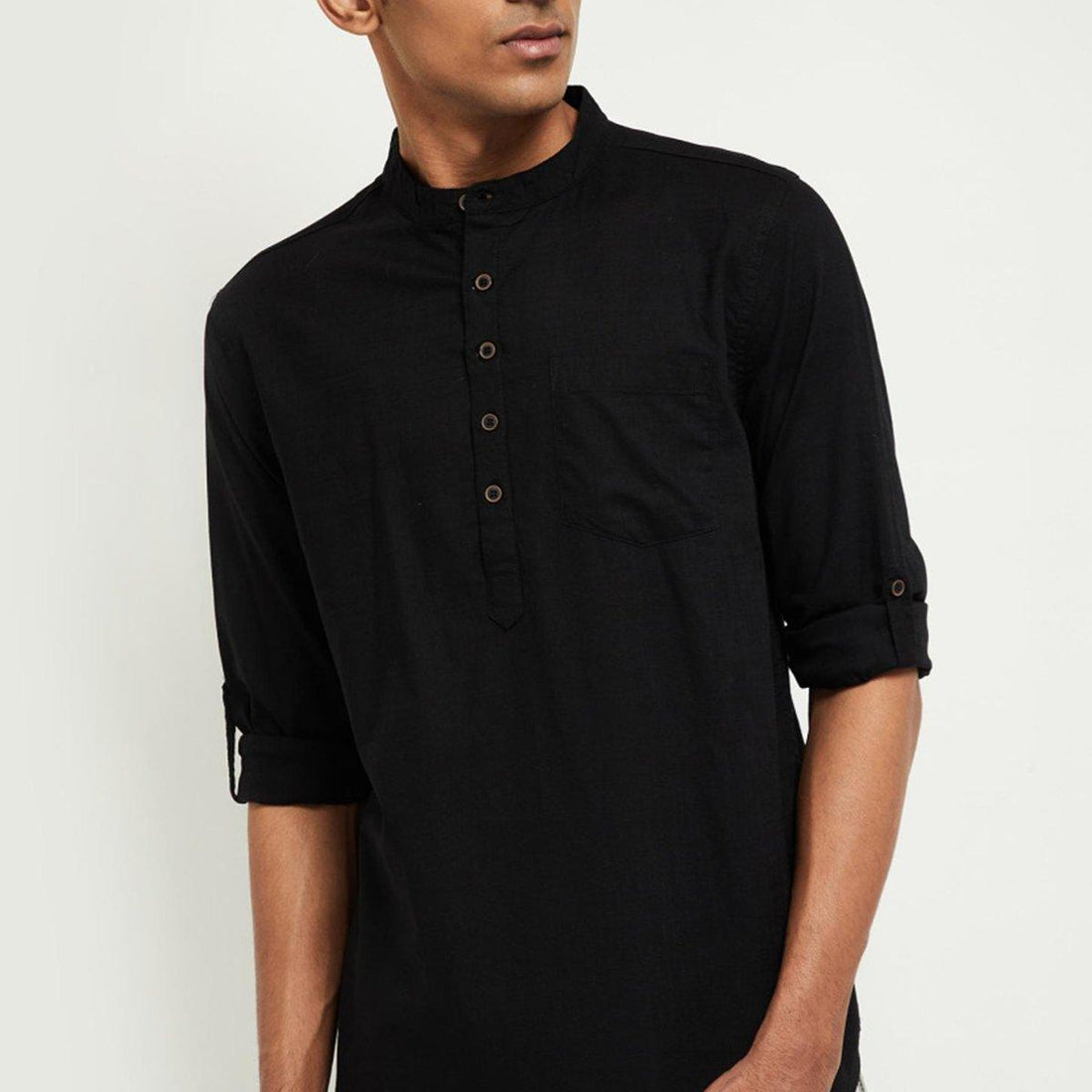 Men Black Solid Short Kurta - Fabmade