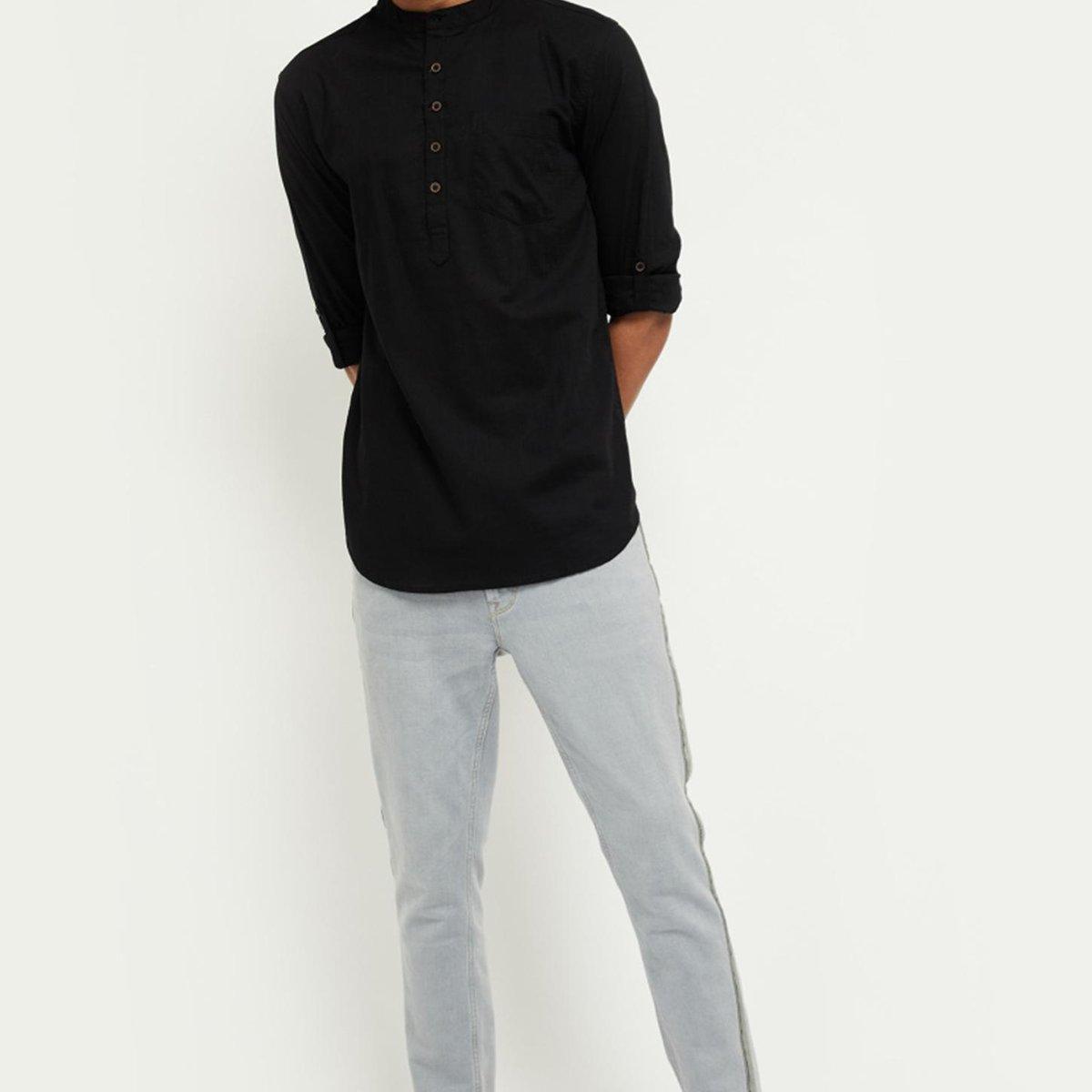 Men Black Solid Short Kurta - Fabmade