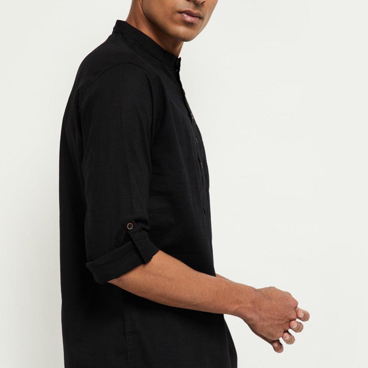 Men Black Solid Short Kurta - Fabmade