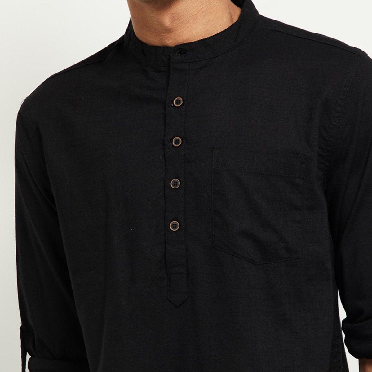 Men Black Solid Short Kurta - Fabmade