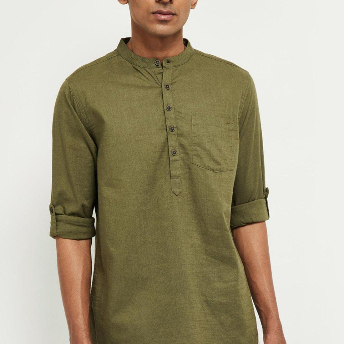 Men Olive Green Solid Short Length Kurta - Fabmade