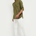 Men Olive Green Solid Short Length Kurta - Fabmade