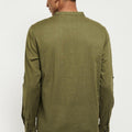 Men Olive Green Solid Short Length Kurta - Fabmade