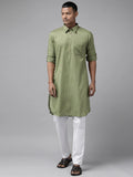 Pure Cotton Olive Green Printed Pathani Kurta Pyjama (Copy) - Fabmade