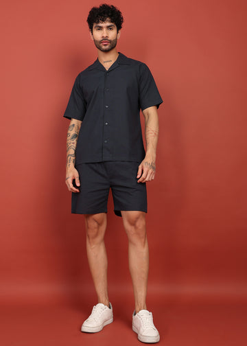 Midnight Black Cuban Collar Co-Ord Set