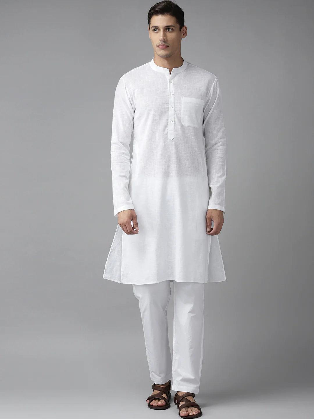 FM-Men White Cotton Linen kurta Pyjama - Fabmade