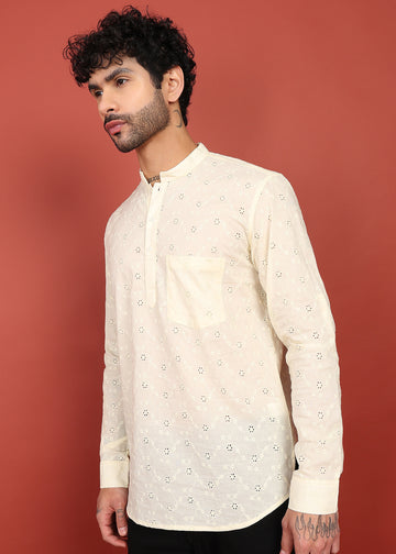 Ivory Noor Dotted Short Kurta