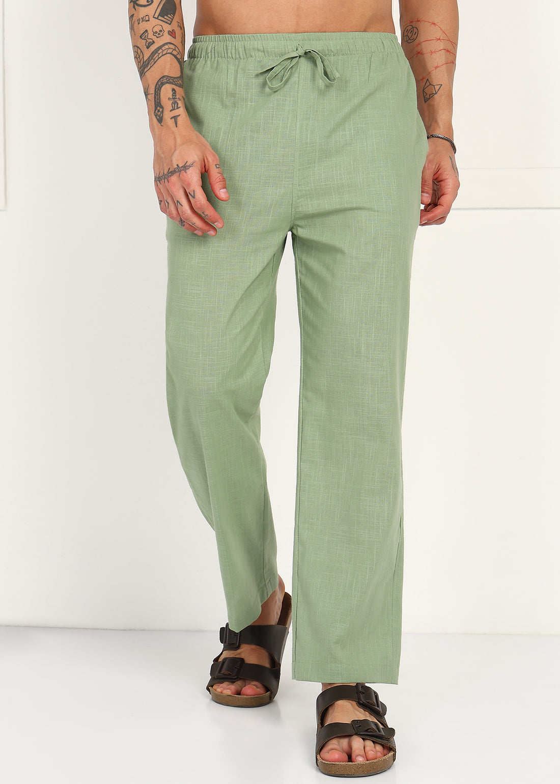 Fabmade Sage Linen Relaxed Trousers