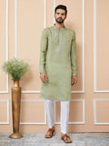Olive Embroidered Chanderi Silk Straight Kurta Pyjama - Fabmade