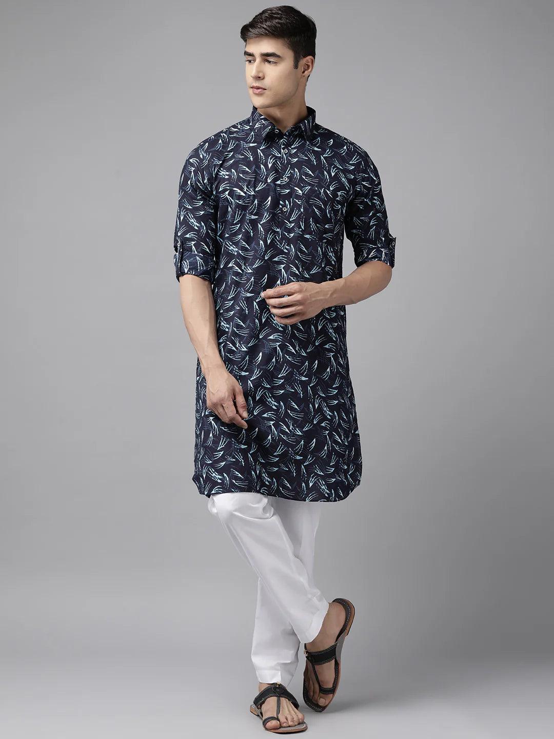 FM - Pure Cotton Pathani Kurta Print with Pyjama - Fabmade
