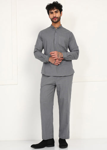 Fabmade Slate Grey Linen Short Kurta Co-Ord Set