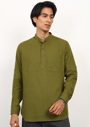 Fabmade Olive Still Linen Kurta