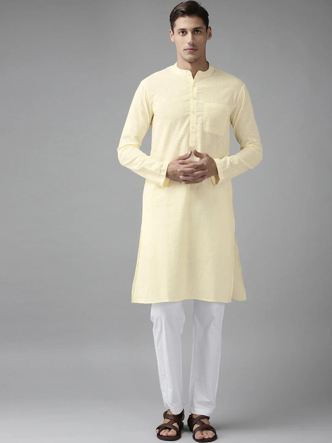 FM-Men Cream Cotton Linen kurta Pyjama - Fabmade