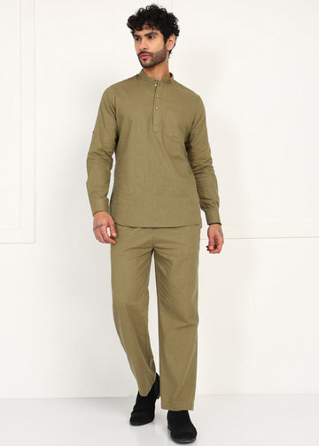 Fabmade Olive Dune Linen Short Kurta Co-Ord Set