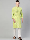 Lime Green and white printed straight kurta - Fabmade
