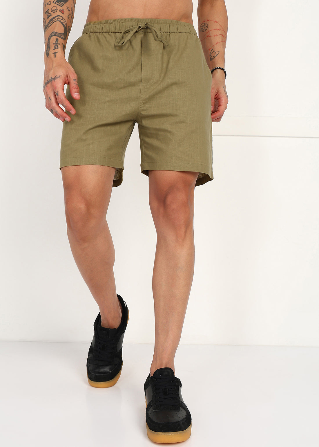 Fabmade Olive Ease Linen Shorts